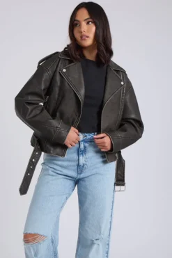 Distressed PU Biker Jacket