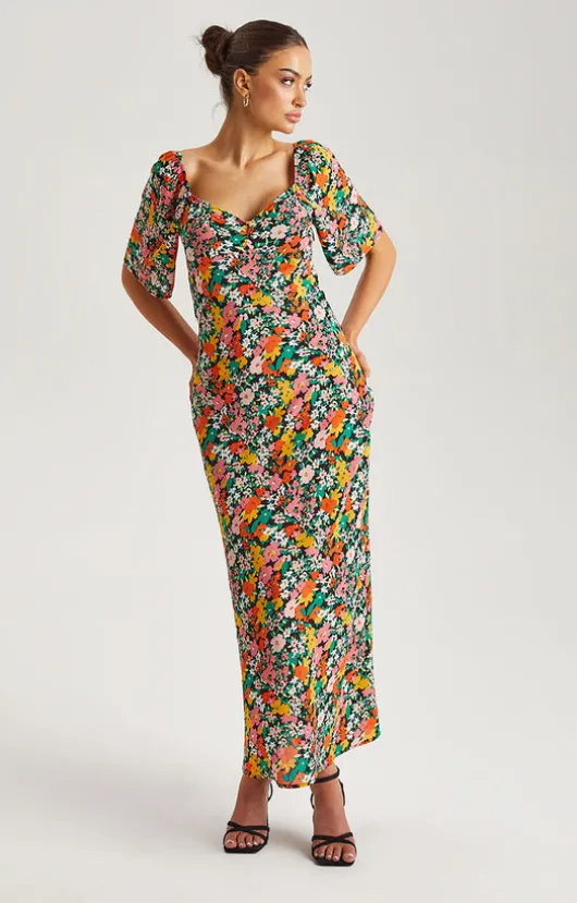 Floral Angel Sleeve Maxi Dress