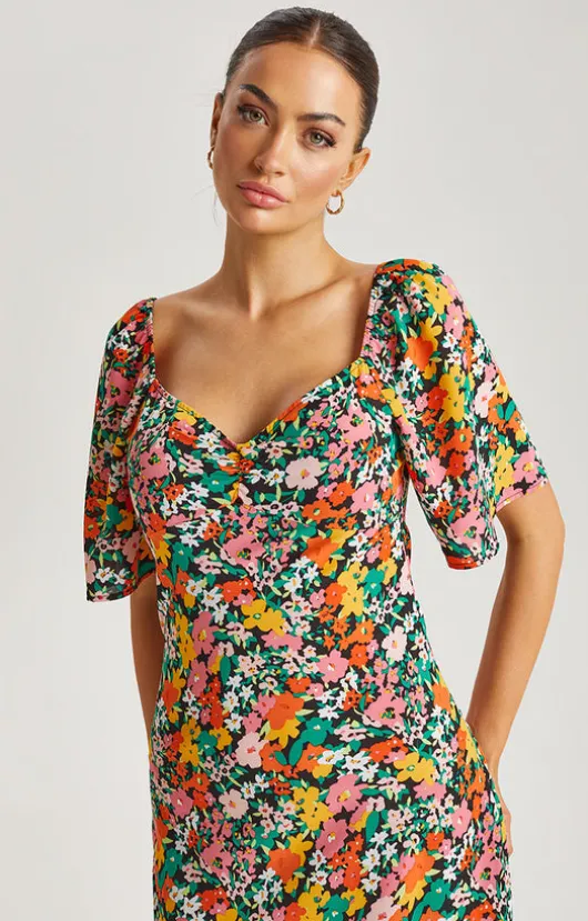 Floral Angel Sleeve Maxi Dress