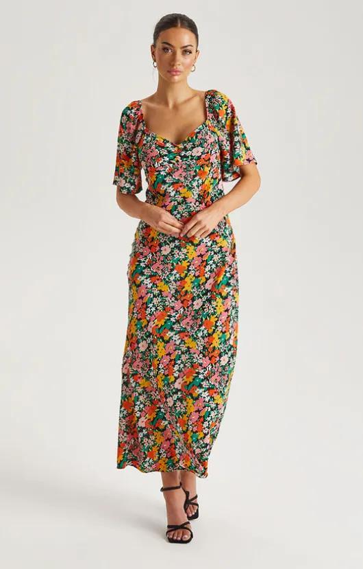 Floral Angel Sleeve Maxi Dress