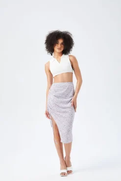 Floral Drawstring Side Midi Skirt