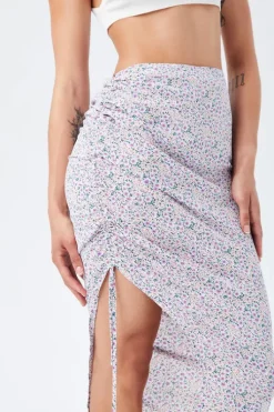 Floral Drawstring Side Midi Skirt