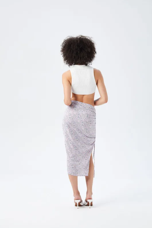 Floral Drawstring Side Midi Skirt