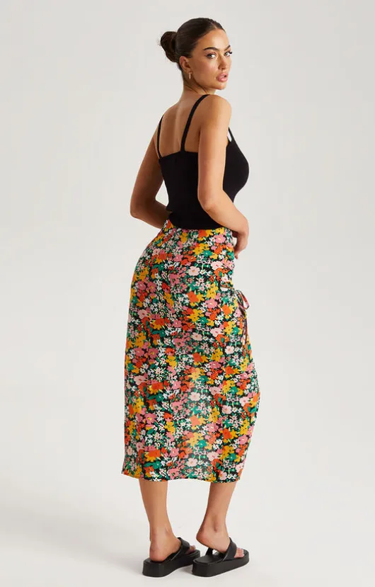 Floral Ruched Midi Skirt