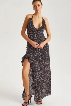 Floral Ruffle Strappy Maxi Dress