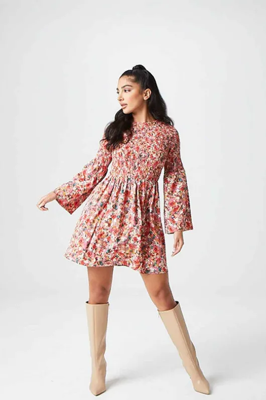 Freesia Floral Ruche Dress