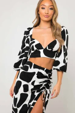 Giselle Black Giraffe Animal Print Crop Top