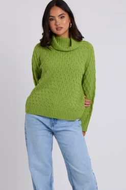 Green Honeycomb Cable Roll Neck Jumper