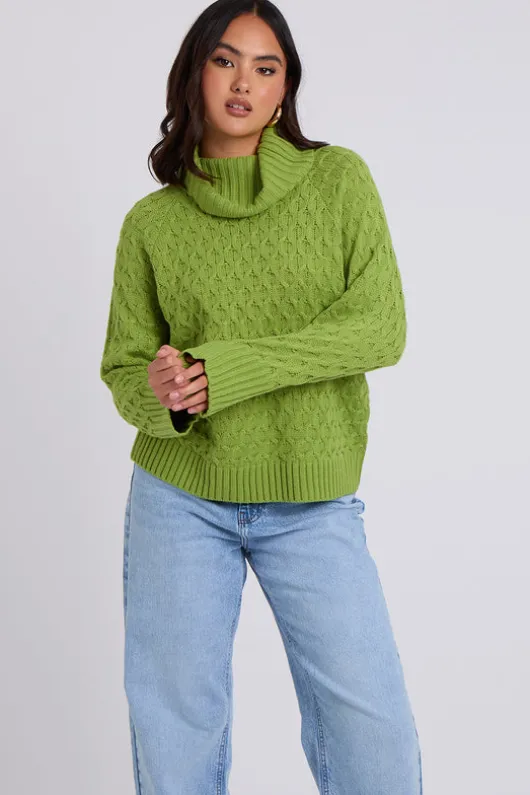 Green Honeycomb Cable Roll Neck Jumper