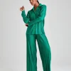 Green Plisse Wide Leg Trousers
