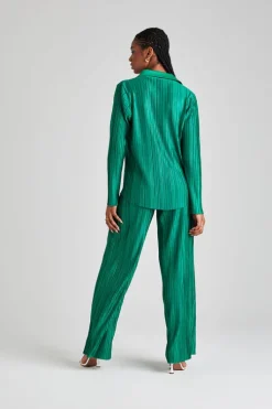Green Plisse Wide Leg Trousers