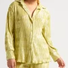 Green Textured Plisse Oversized Shirt