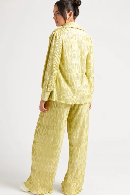 Green Textured Plisse Oversized Shirt