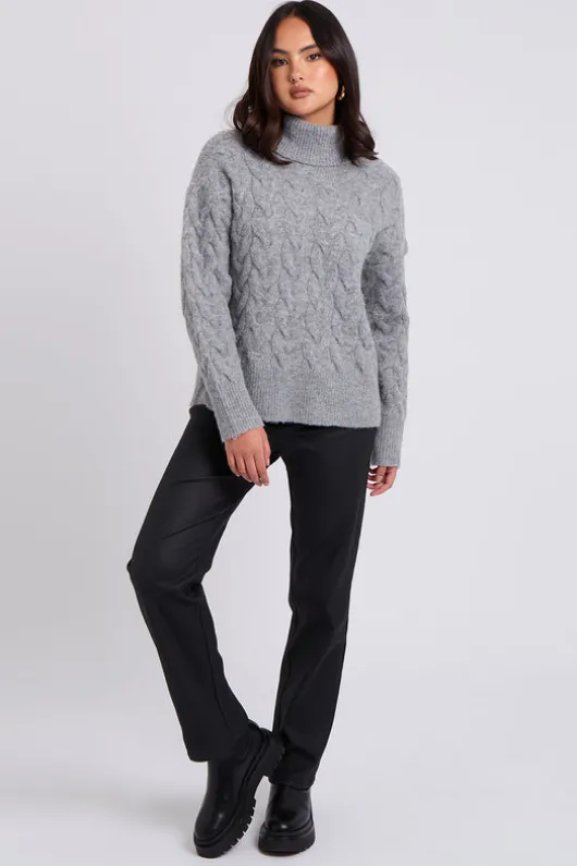 Grey Cable Roll Neck Jumper