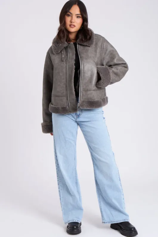 Grey Cropped Bonded Jacket