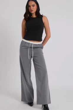 Grey Double Waistband Elasticated Trouser