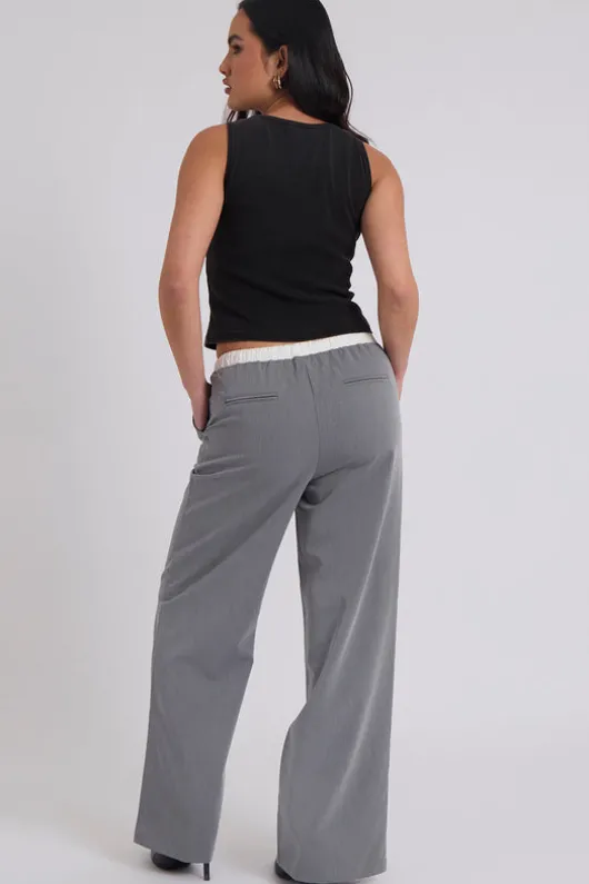 Grey Double Waistband Elasticated Trouser