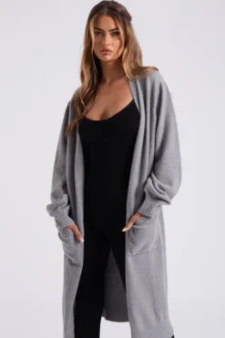Grey Longline Patch Pocket Cardi
