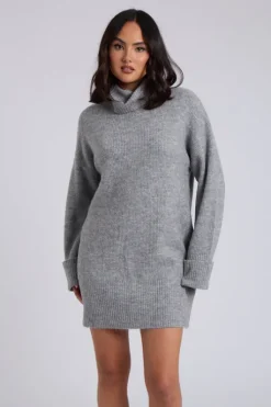 Grey Mini Roll Neck Dress