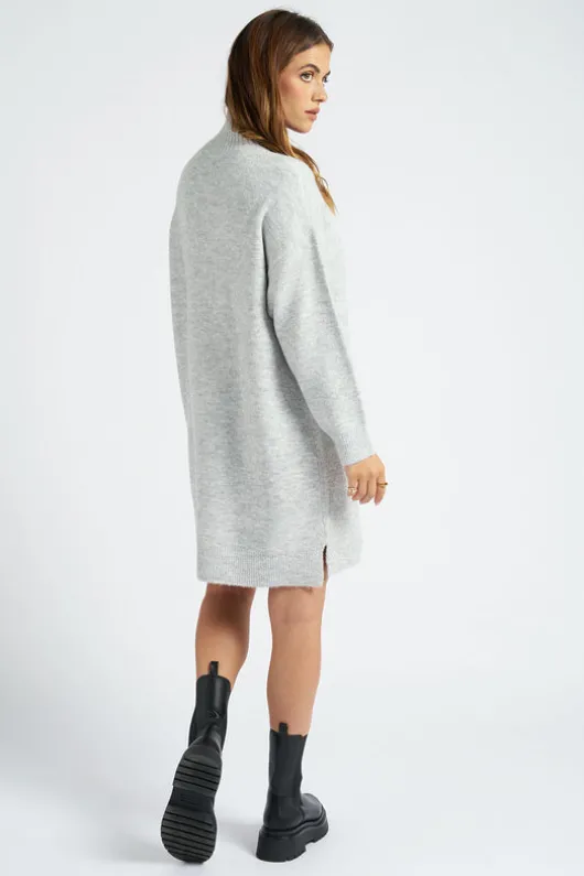 Grey Plain Oversized Half Zip Dress