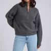 Grey Ribbed Oversized Half Zip Jumper