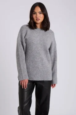 Grey Wool Blend Crew Neck Jumper