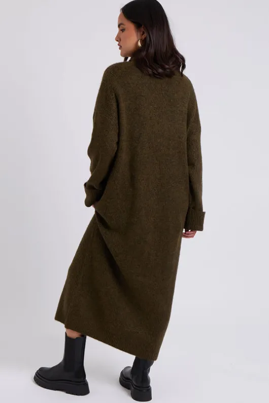 Khaki Roll Neck Midaxi Dress