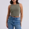 Khaki Washed Ribbed Racer Vest
