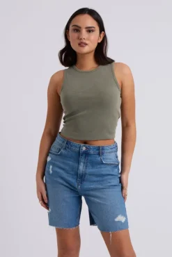 Khaki Washed Ribbed Racer Vest