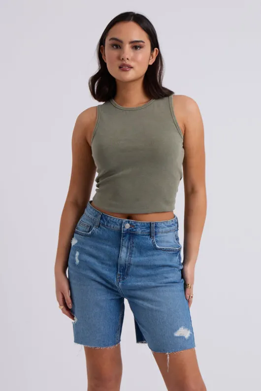 Khaki Washed Ribbed Racer Vest