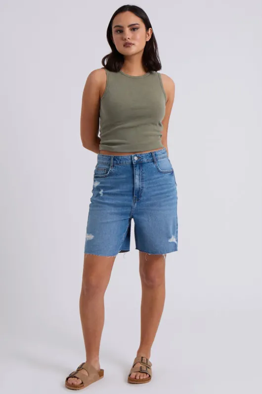 Khaki Washed Ribbed Racer Vest