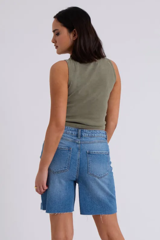 Khaki Washed Ribbed Racer Vest