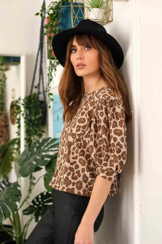 Lana Puff Sleeve Animal Blouse