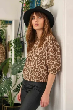 Lana Puff Sleeve Animal Blouse