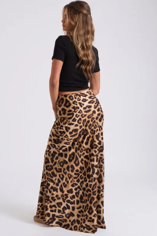 Leopard Bias Cut Maxi Skirt
