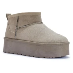 Light Grey Platform Faux Fur Lined Ankle Boot