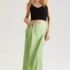 Lime Satin Maxi Skirt