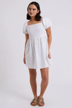 Linen Blend Lace Up Mini Smock Dress