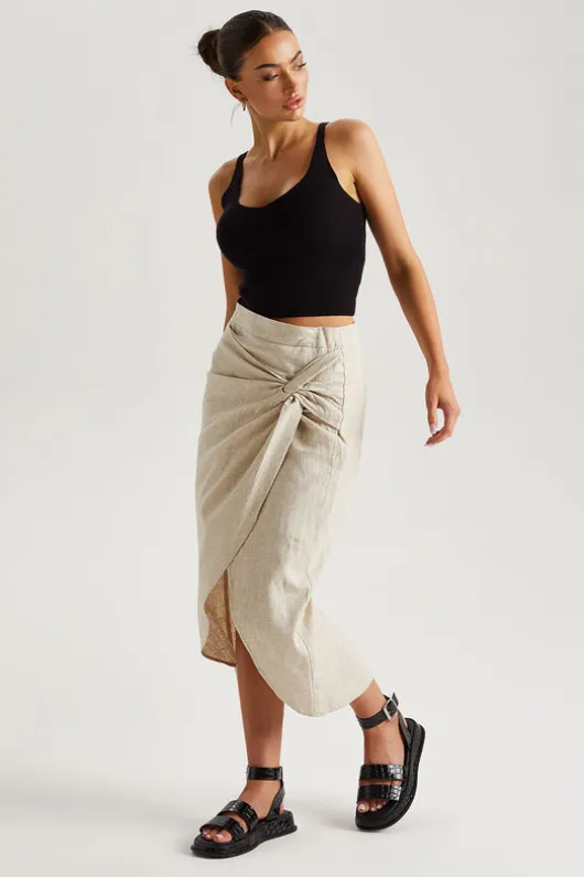 Linen Wrap Midi Skirt