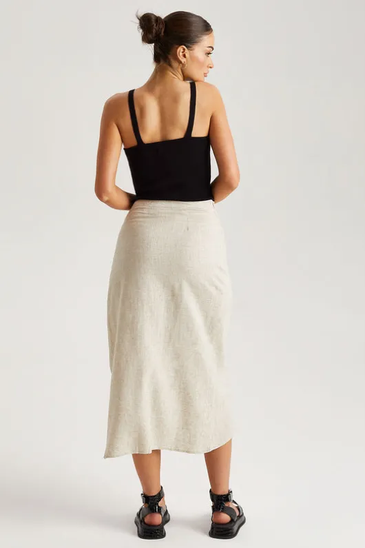 Linen Wrap Midi Skirt