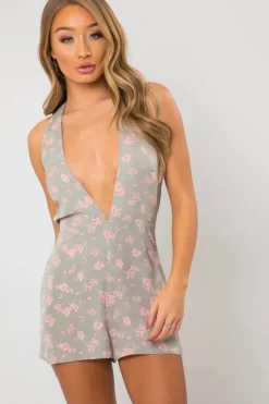 Mariella Mint Green Floral Halterneck Playsuit