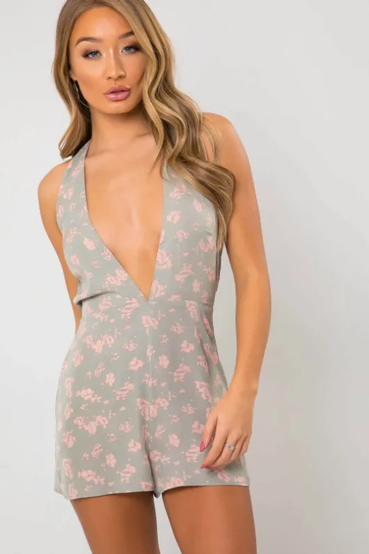 Mariella Mint Green Floral Halterneck Playsuit