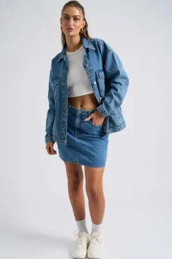 Mid Blue Mom Mini Skirt