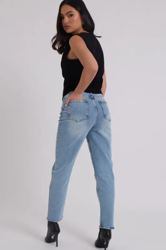 Mid Wash Ripped Mom Jean