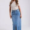Mid-Wash Split Front Maxi Skirt