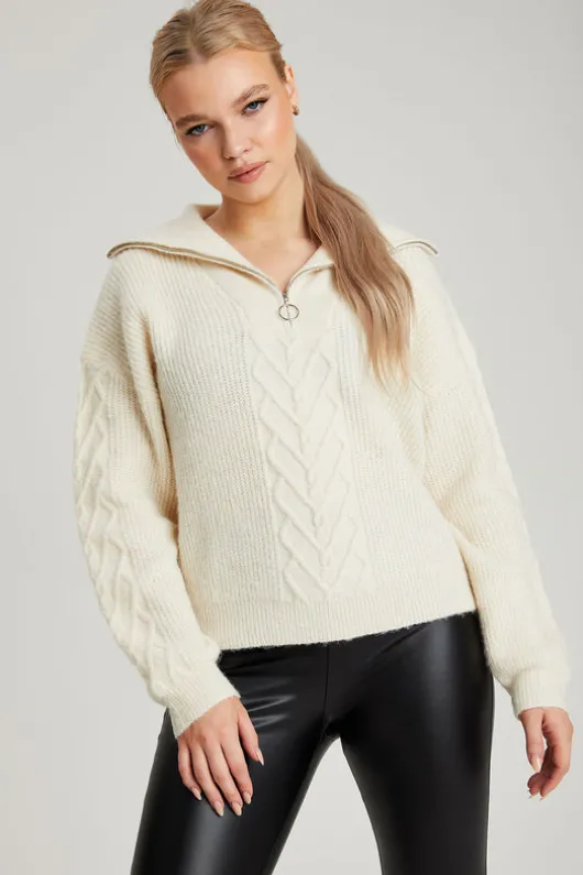 Oatmeal Cable Half Zip Jumper