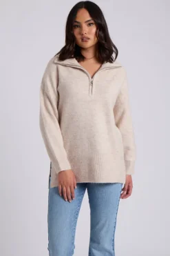 Oatmeal Plain Oversized Half Zip
