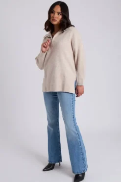 Oatmeal Plain Oversized Half Zip