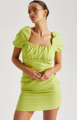 Olive Linen Lace Up Back Mini Dress
