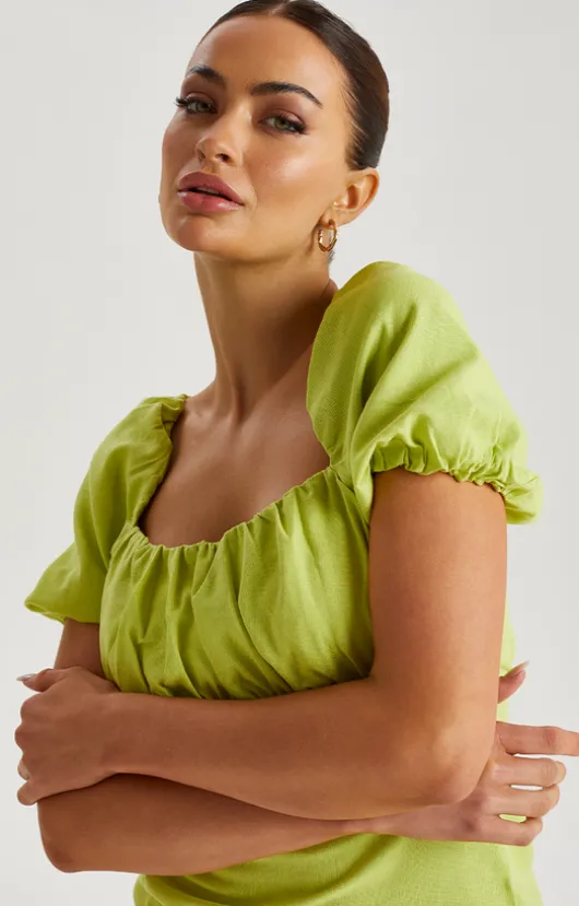 Olive Linen Lace Up Back Mini Dress